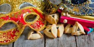 Colorful masks and hamantaschen