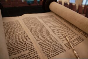 Open Torah scroll with yad